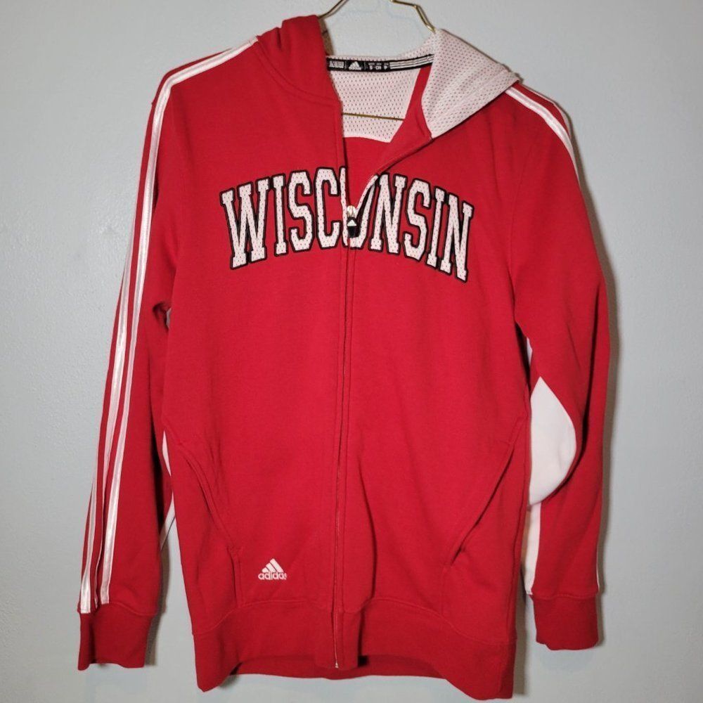 Adidas Wisconsin Badgers Zip Up Hooded Jacket  Red  Size Small Pockets